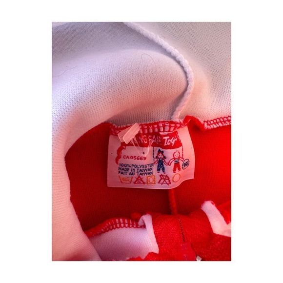 Vtg 70s Young Fair Togs Fleece Footy Pajamas Jumpsuit Hood Red White Blue 9/18M - Picture 3 of 7